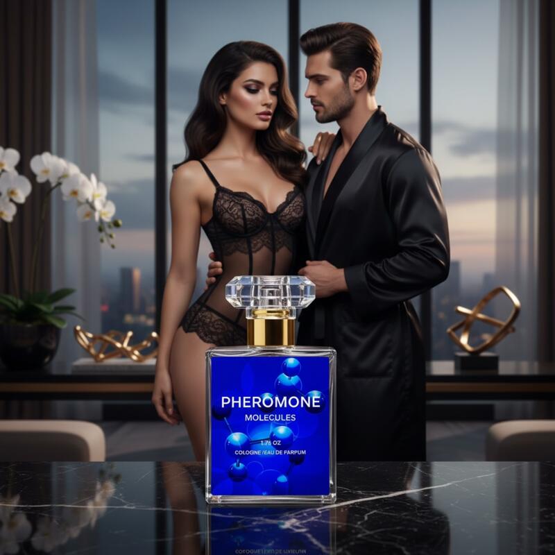 Couple drawn together with PHEROMONE Molecules pheromone cologne